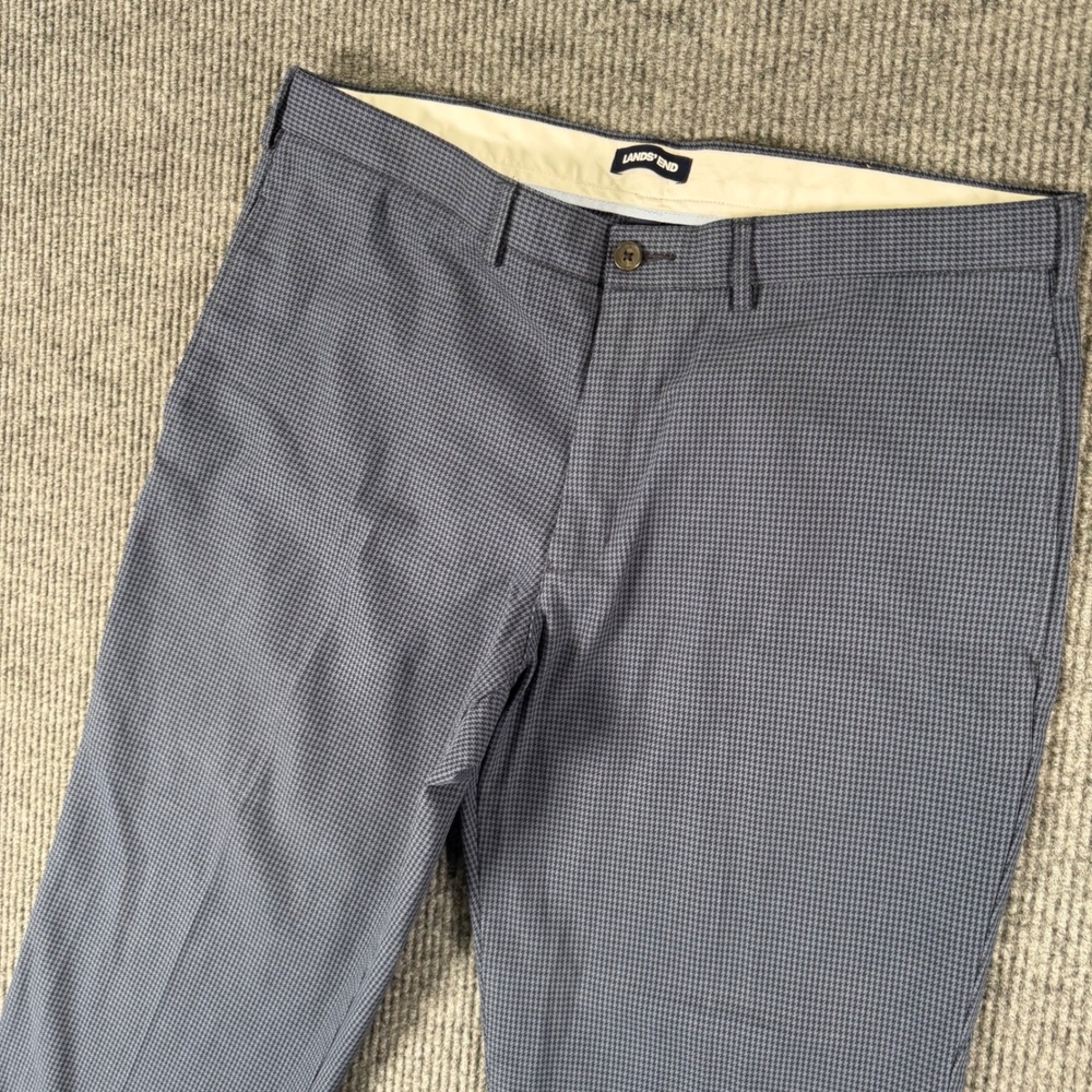 Lands' End Mens 40x30 Blue Gingham Dress Pants Business Casual Cotton